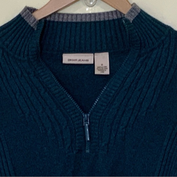 DKNY Jeans 1/4 Zip Pullover Sweater Arm Spell Out - Picture 2 of 6